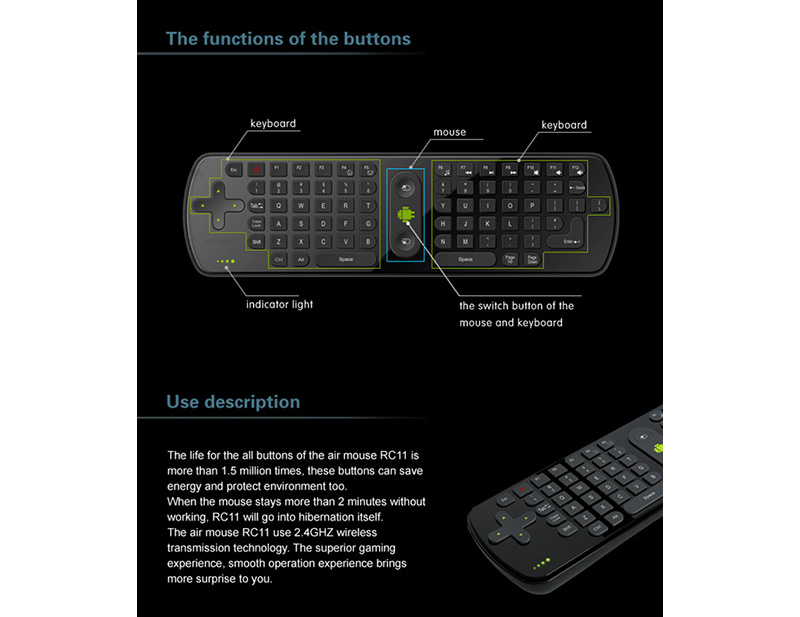 Android RC11 Wireless Air Fly Mouse + Keyboard